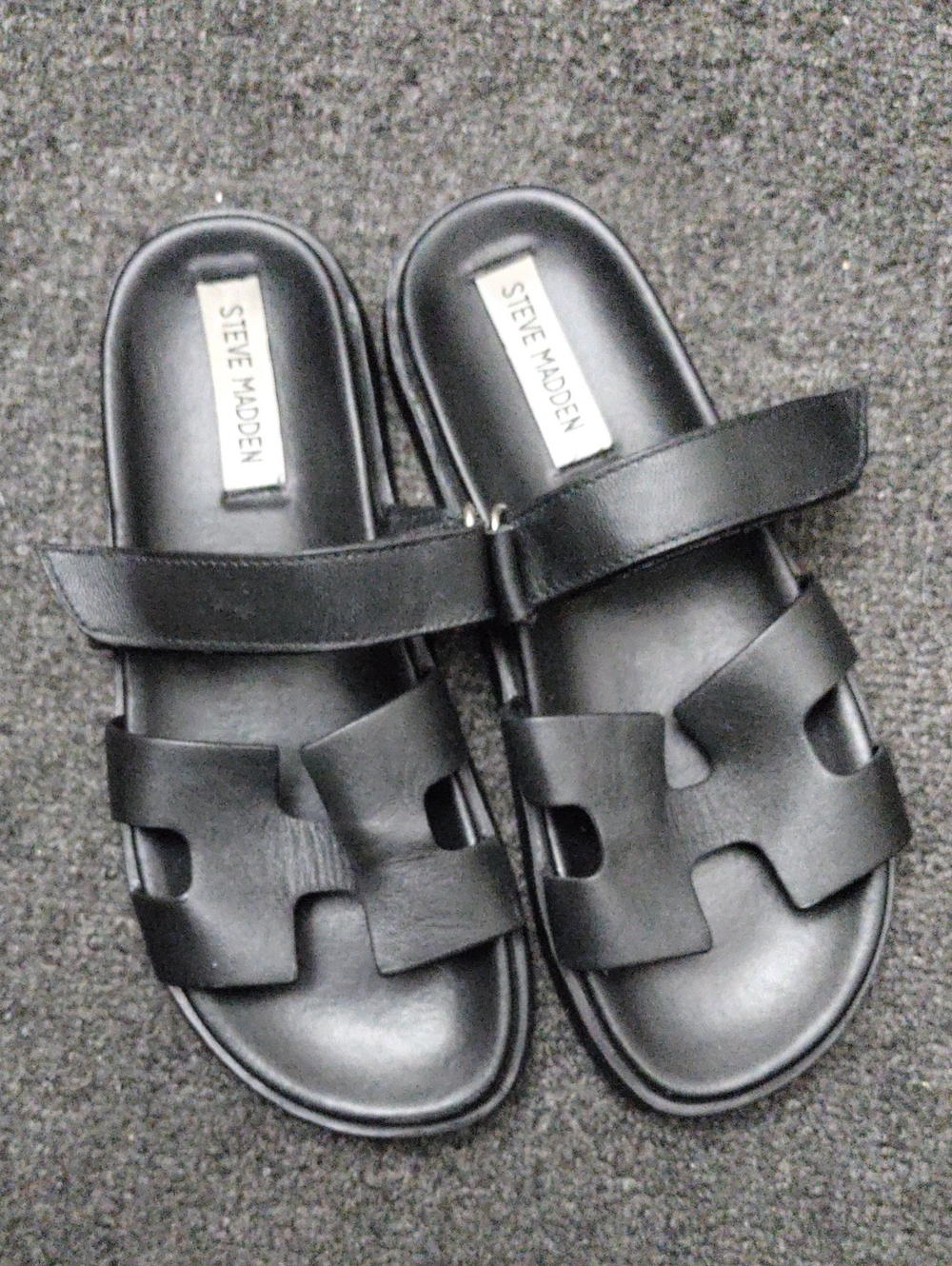 Steve Madden "Mayven" Black Leather Slide Sandals